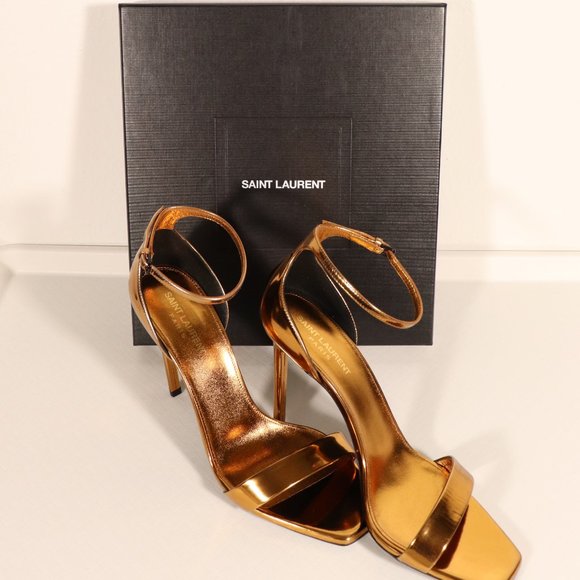 NWT & Box Yves Saint Laurent Strappy Heels in Egypt Gold - Picture 4 of 13